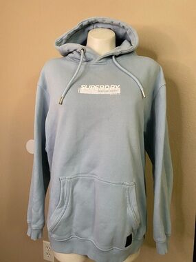 Superdry Pale Blue Pullover Hoodie with White Logo